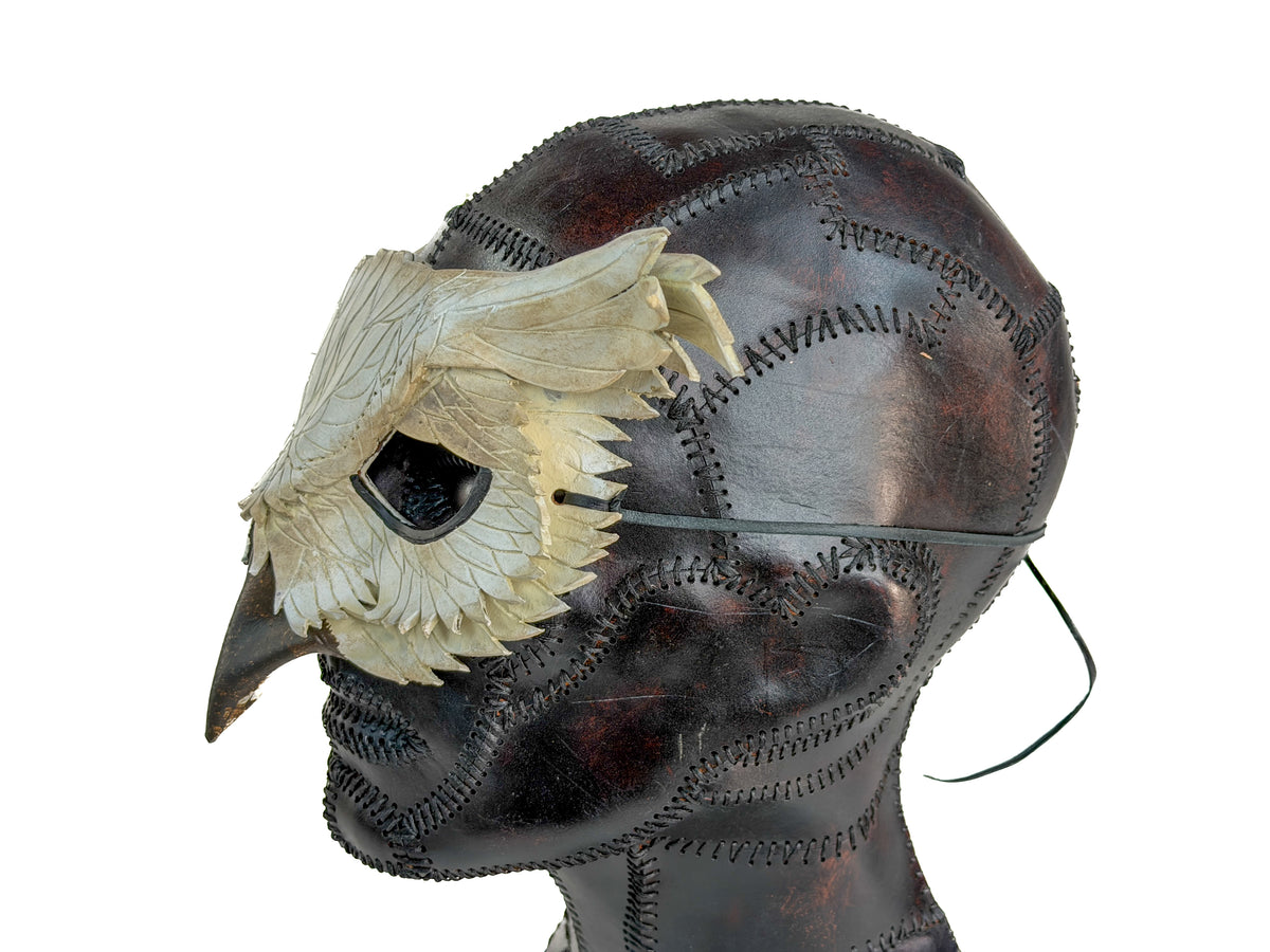 Layered Horned Owl Handmade Genuine Leather Mask in White