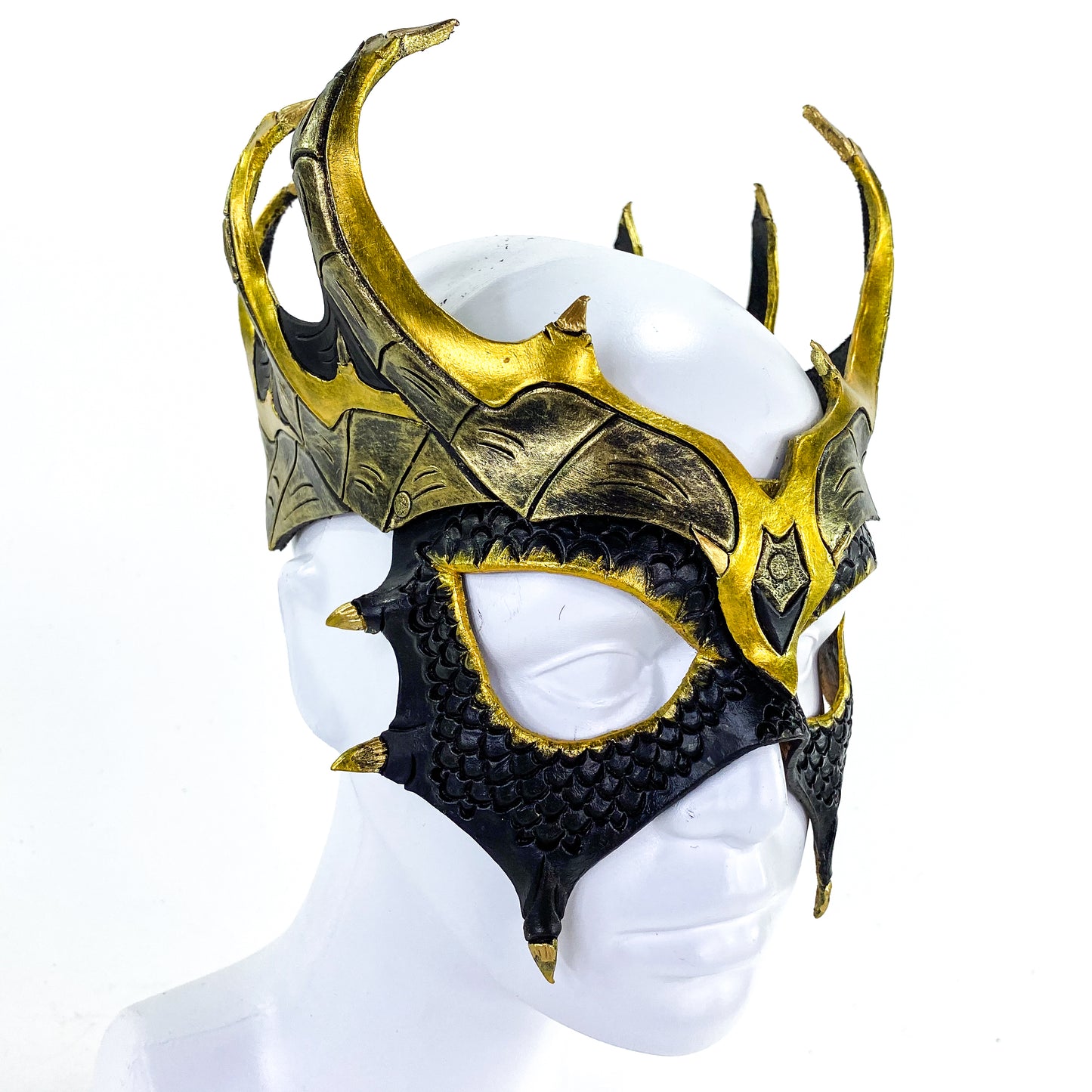 Dragon Crown Eye Mask - Handmade Genuine Leather - Masquerade, Halloween or Cosplay Costume