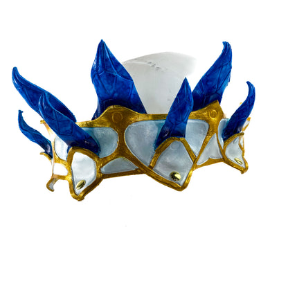 Masquerade Crown of Handmade Genuine Leather in blue gold and white