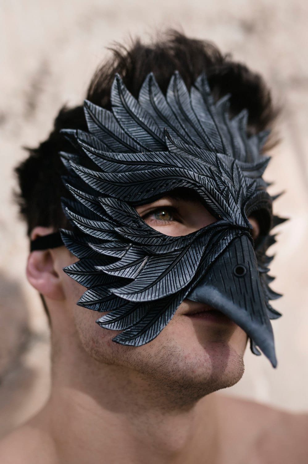Full-Face Feather Masquerade Mask Black