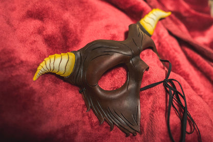 Beast of the Opera - Handmade Genuine Leather Mask with Horns in Natural Colors