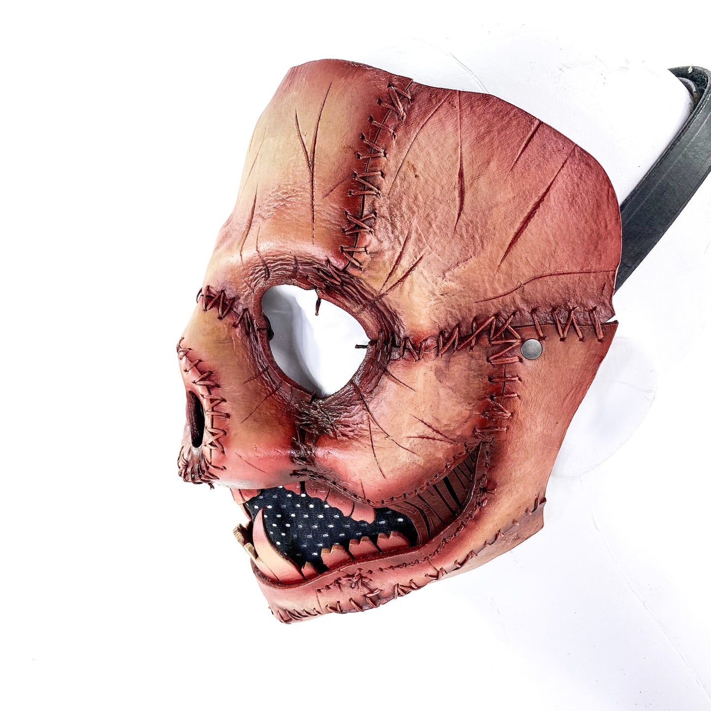 Evil Swine - Genuine Leather Mask - Freshly Butchered Horror Pig - Handmade Full Face Cover for Halloween or Performance Costume
