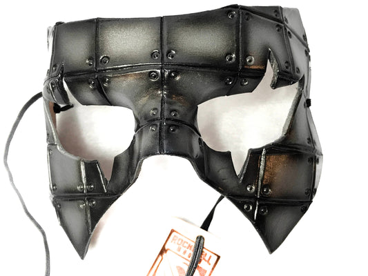 Silver Handmade Genuine Leather Mask in Rusted Steel Pattern