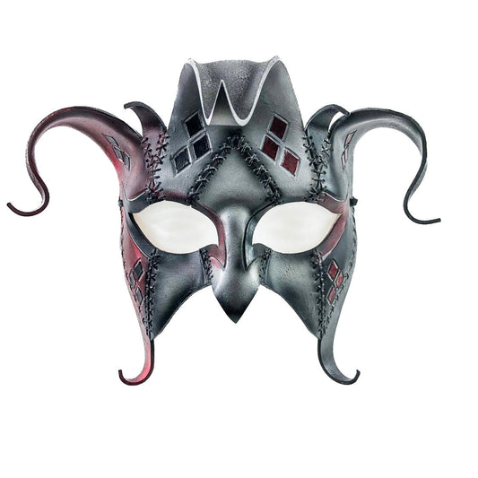 The Joker's Card-Joker Jester Handmade Genuine Leather Mask in Red