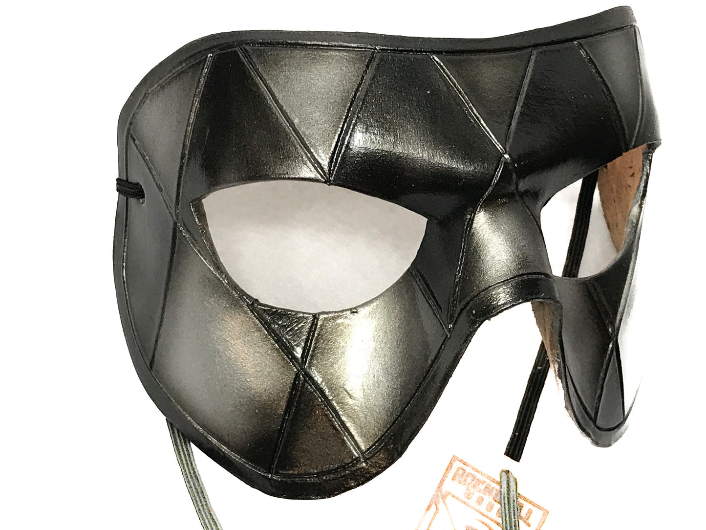 Silver Harlequin Handmade Genuine Leather Mask in Black and Silver