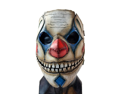 Genuine Leather Mask - Toy Clown - Thick Straps w Velcro Included - Wide Mouth Edition