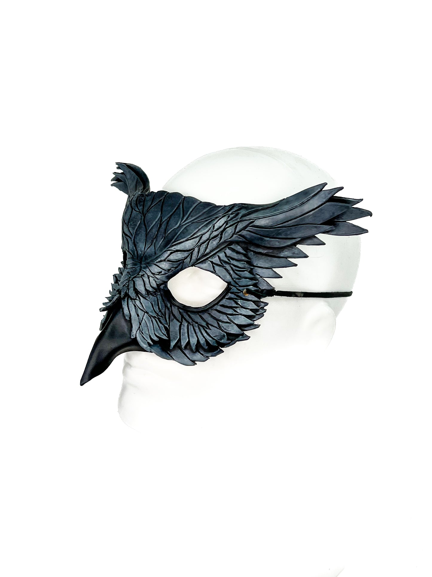 Layered Horned Owl Handmade Genuine Leather Mask in Metallic