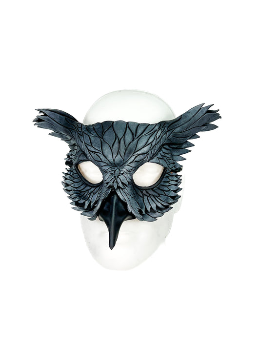 Layered Horned Owl Handmade Genuine Leather Mask in Metallic