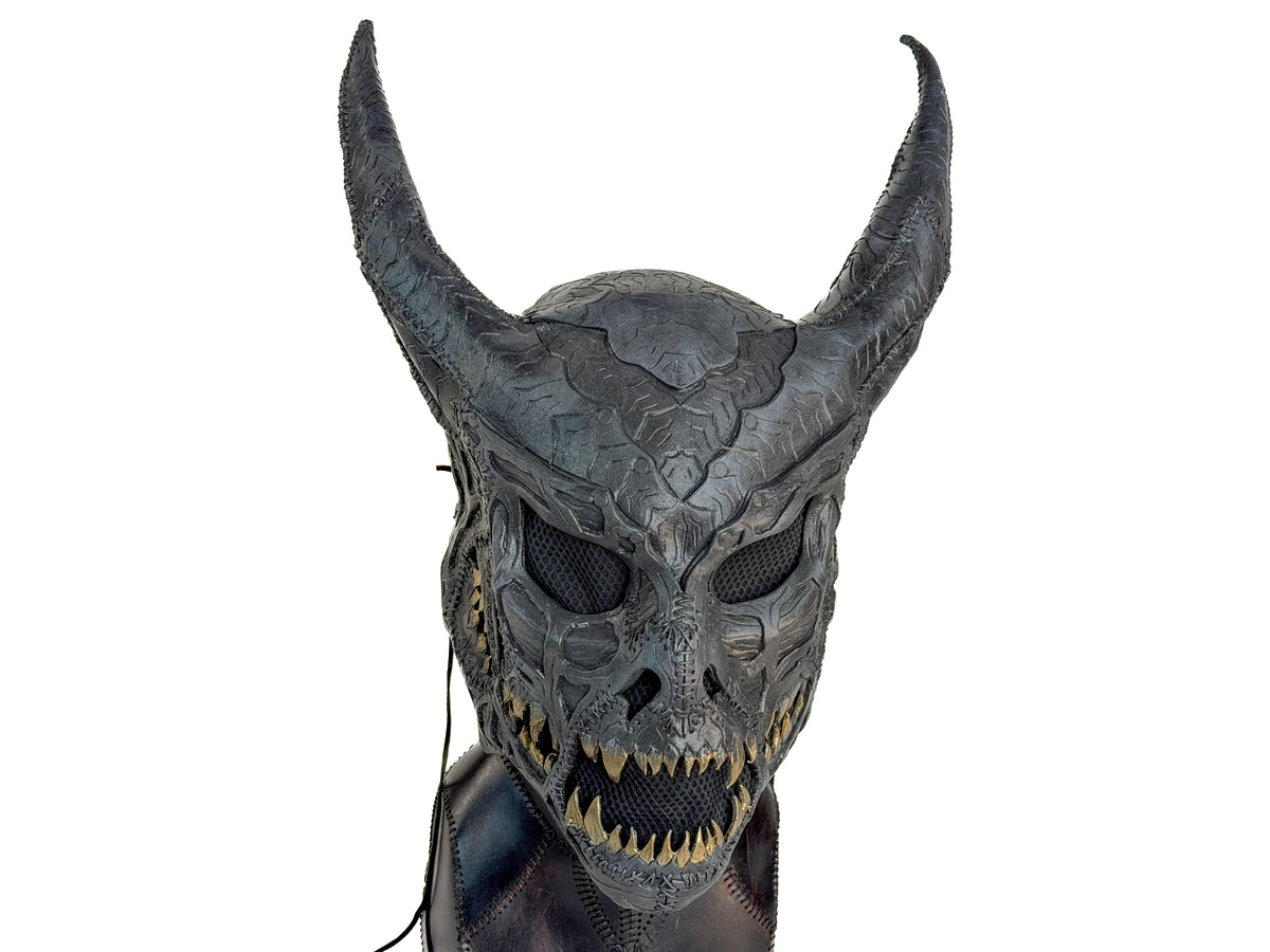 Demon Handcrafted Genuine Leather Mask in Grey