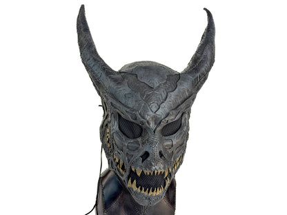 Demon Handcrafted Genuine Leather Mask in Grey