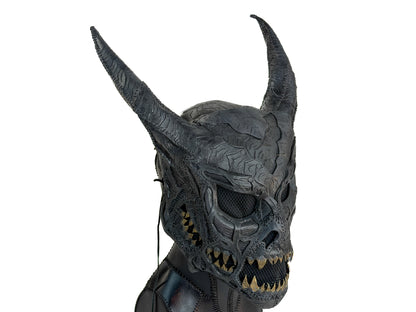 Demon Handcrafted Genuine Leather Mask in Grey