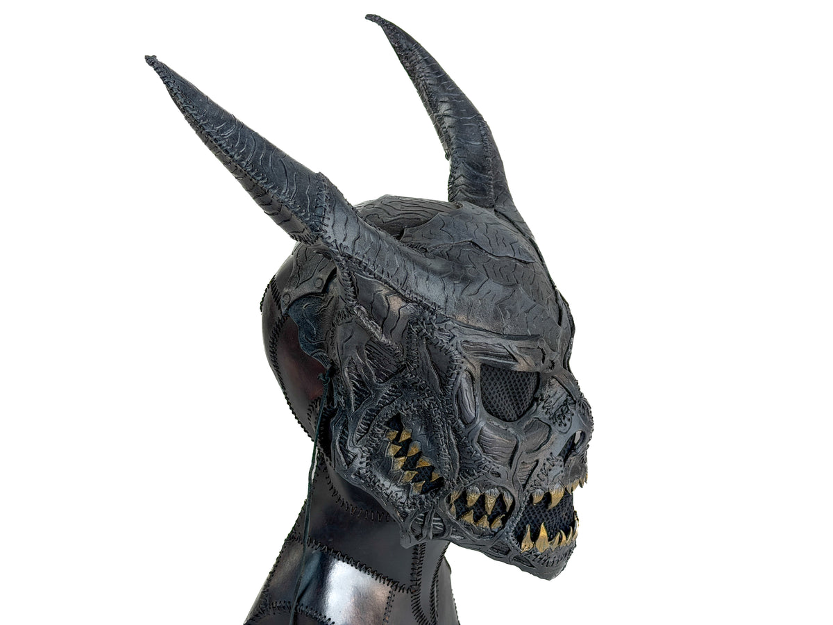 Demon Handcrafted Genuine Leather Mask in Grey
