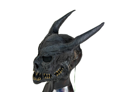 Demon Handcrafted Genuine Leather Mask in Grey