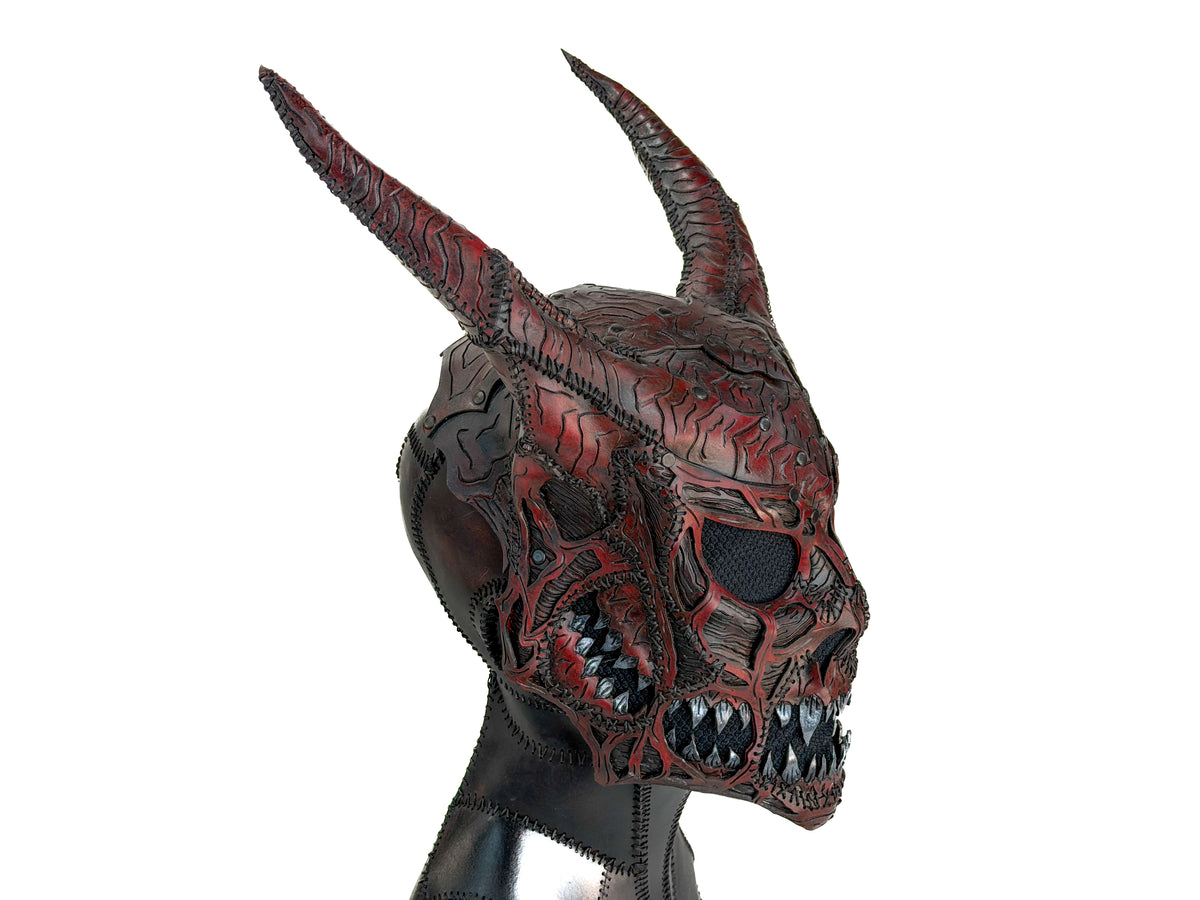 Demon Handcrafted Genuine Leather Mask in Red