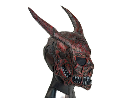 Demon Handcrafted Genuine Leather Mask in Red