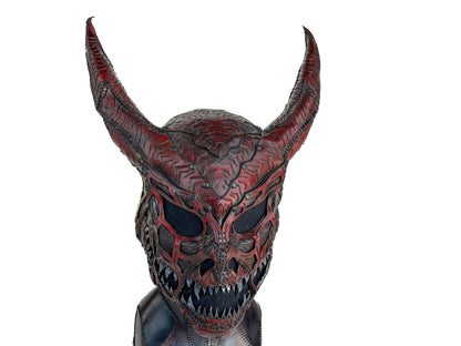 Demon Handcrafted Genuine Leather Mask in Red