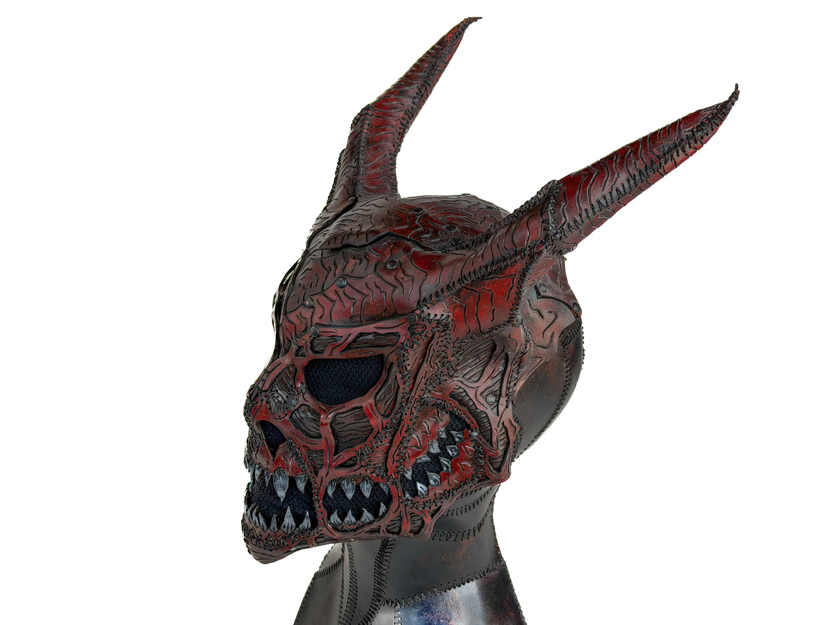 Demon Handcrafted Genuine Leather Mask in Red