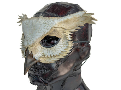Layered Horned Owl Handmade Genuine Leather Mask in White
