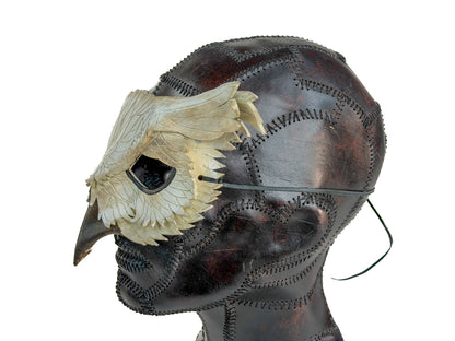 Layered Horned Owl Handmade Genuine Leather Mask in White