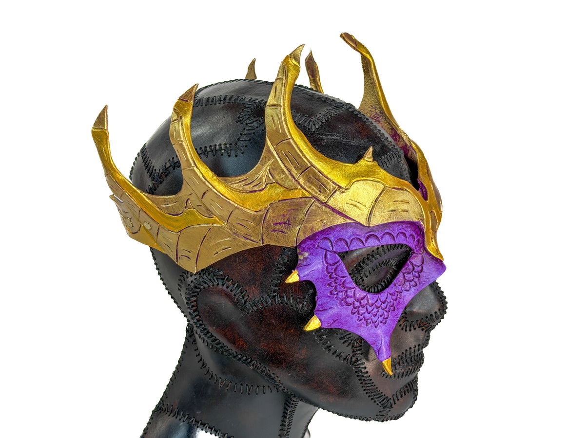 Purple Dragon Crown Eye Mask - Handmade Genuine Leather - Masquerade, Halloween or Cosplay Costume