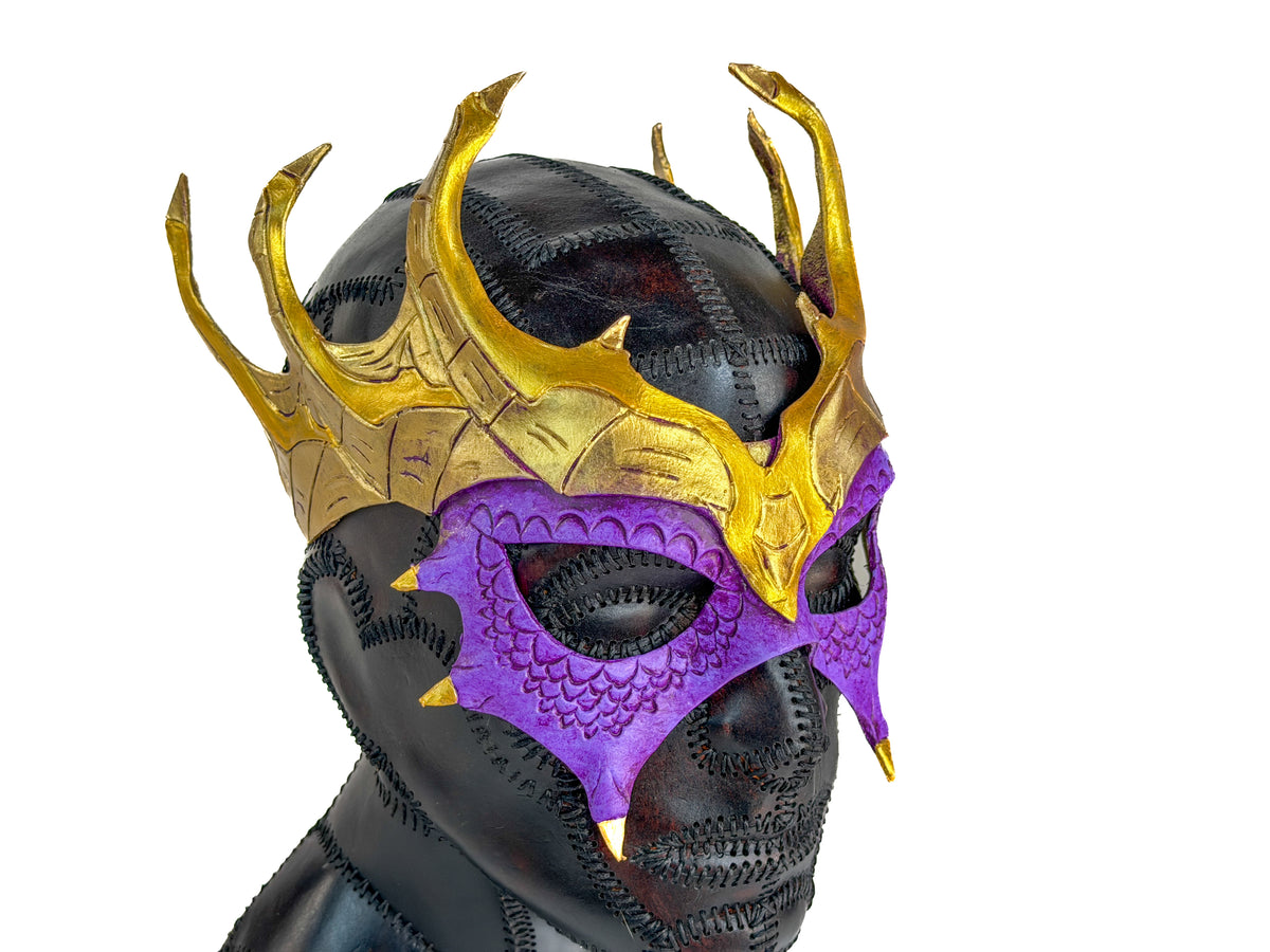 Purple Dragon Crown Eye Mask - Handmade Genuine Leather - Masquerade, Halloween or Cosplay Costume