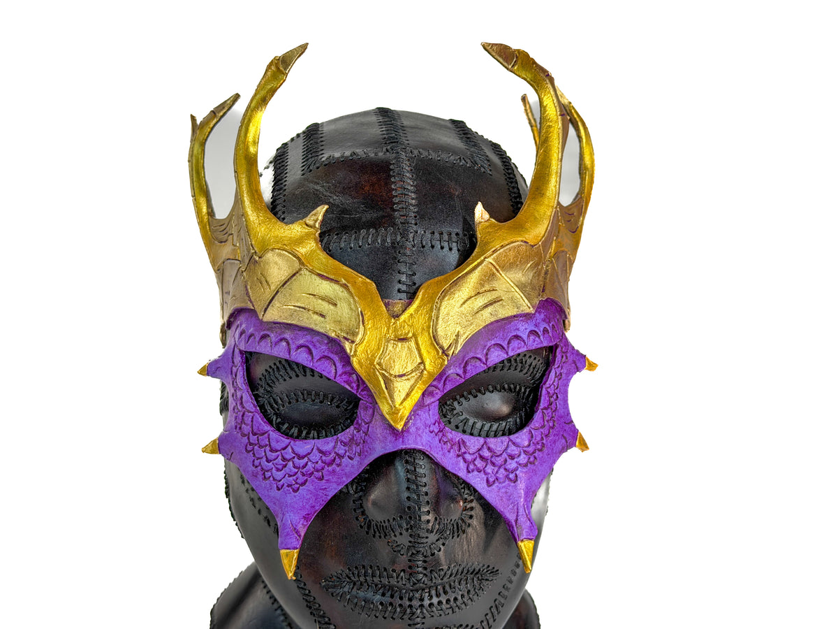 Purple Dragon Crown Eye Mask - Handmade Genuine Leather - Masquerade, Halloween or Cosplay Costume