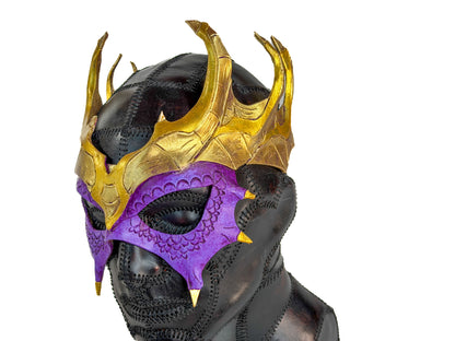 Purple Dragon Crown Eye Mask - Handmade Genuine Leather - Masquerade, Halloween or Cosplay Costume