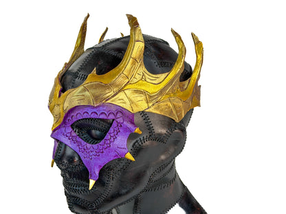Purple Dragon Crown Eye Mask - Handmade Genuine Leather - Masquerade, Halloween or Cosplay Costume