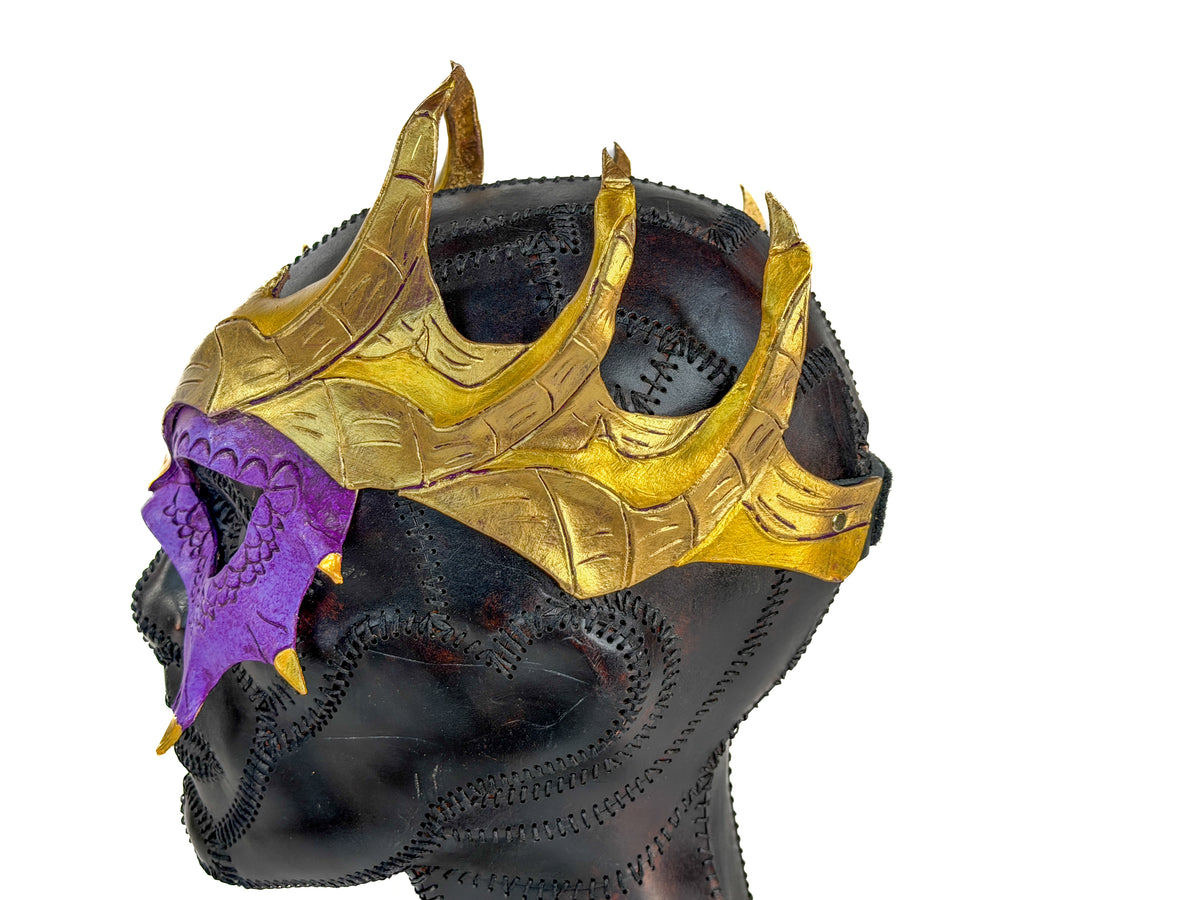 Purple Dragon Crown Eye Mask - Handmade Genuine Leather - Masquerade, Halloween or Cosplay Costume