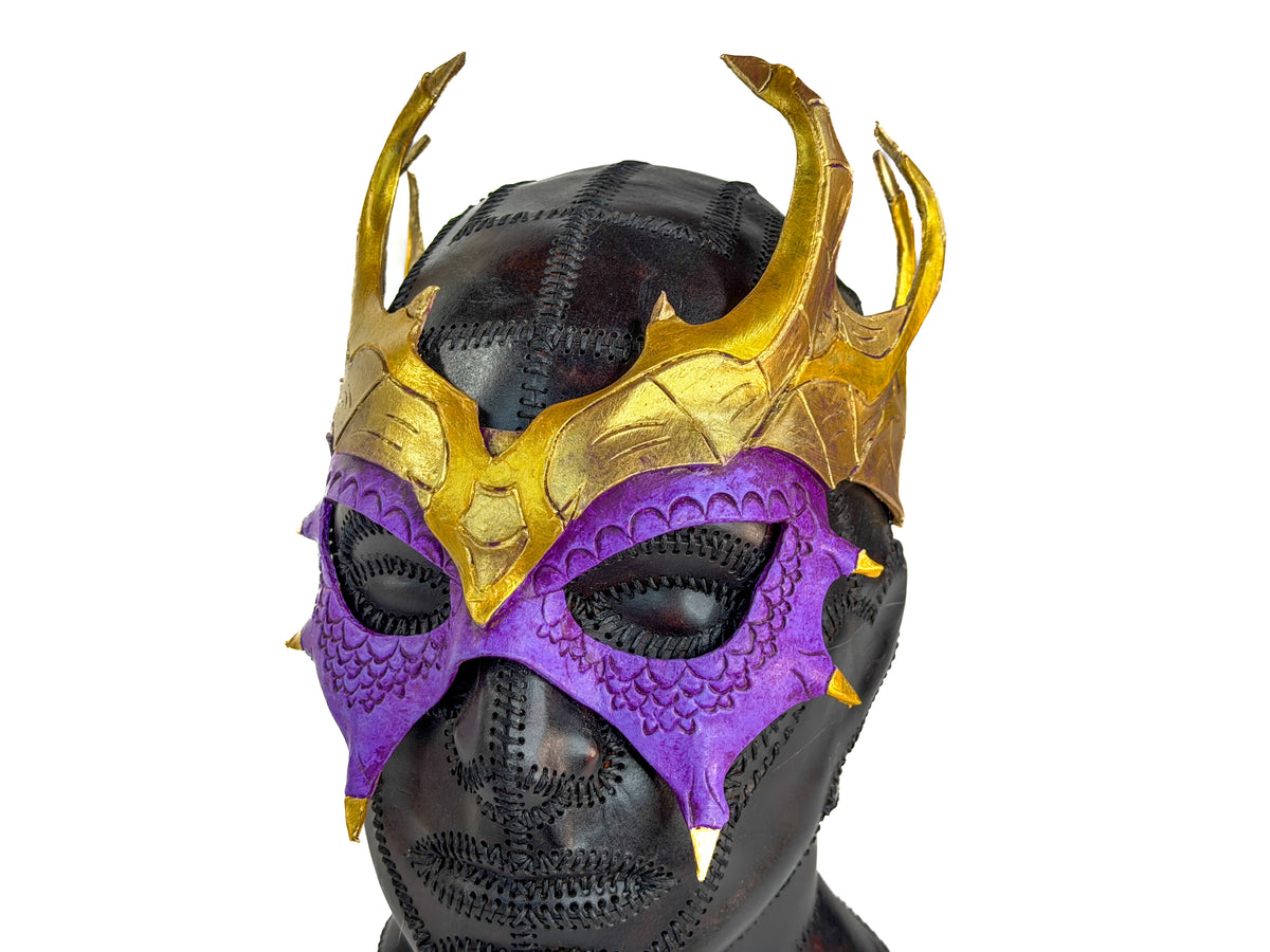 Purple Dragon Crown Eye Mask - Handmade Genuine Leather - Masquerade, Halloween or Cosplay Costume