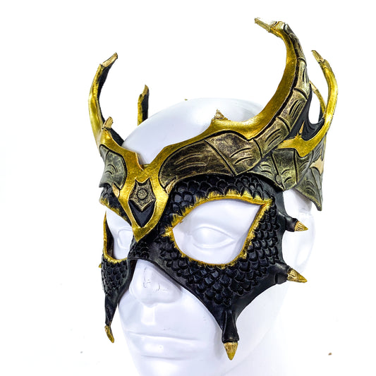 Dragon Crown Eye Mask - Handmade Genuine Leather - Masquerade, Halloween or Cosplay Costume