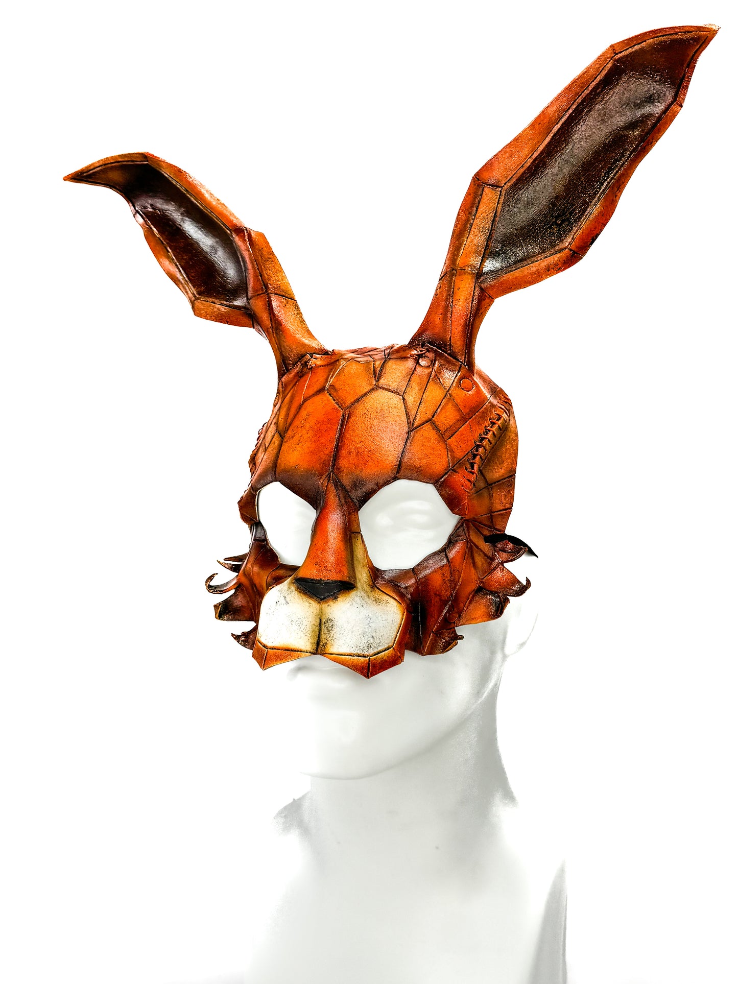 In Stock - Geometric Bunny Leather Mask in Sienna