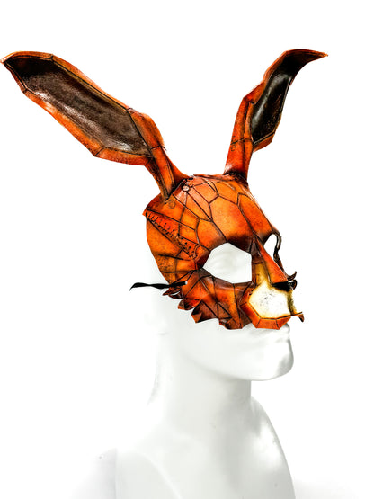 In Stock - Geometric Bunny Leather Mask in Sienna