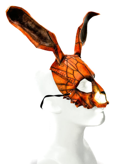 In Stock - Geometric Bunny Leather Mask in Sienna