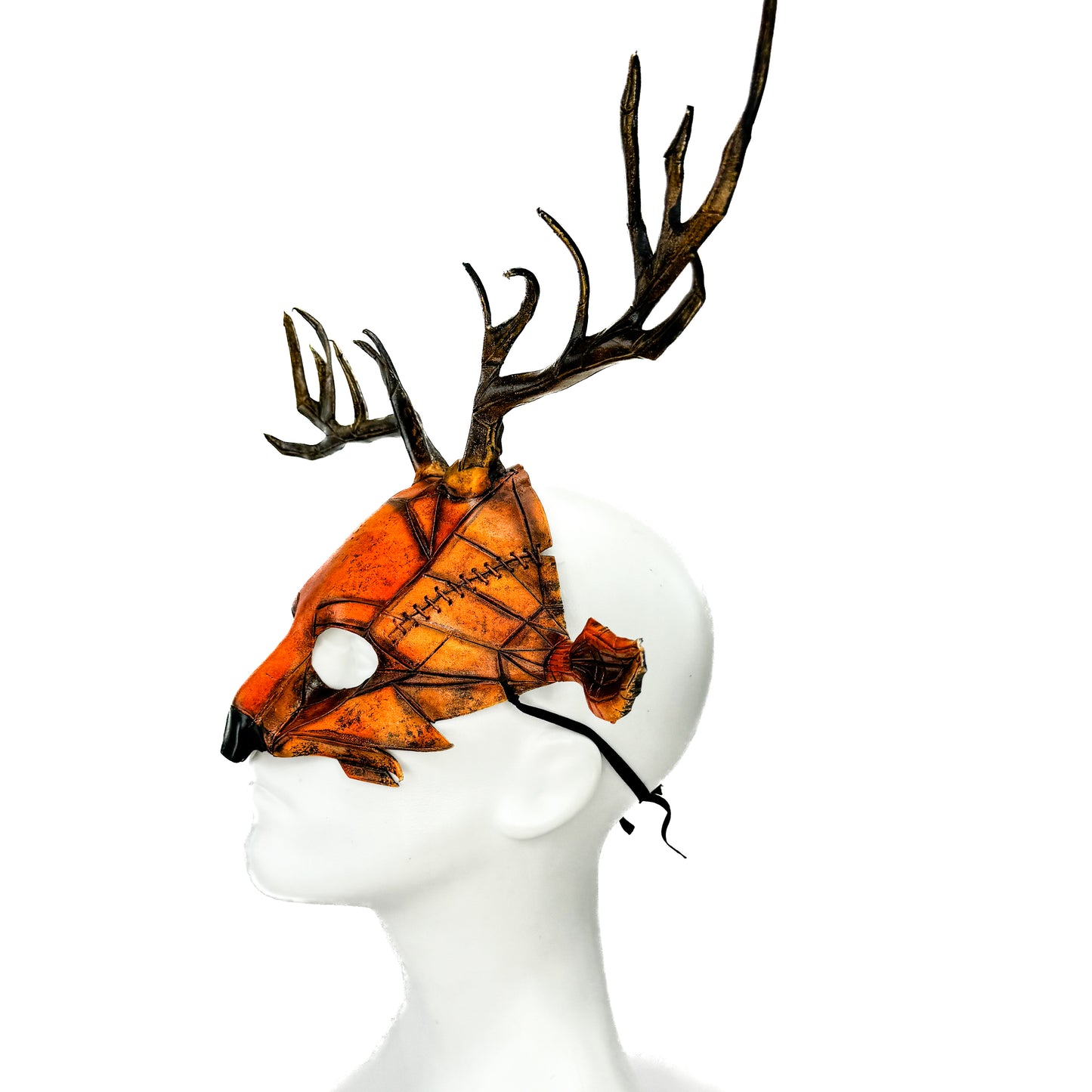 Geometric Deer Genuine Leather Mask In Sienna