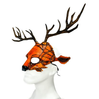 Geometric Deer Genuine Leather Mask In Sienna