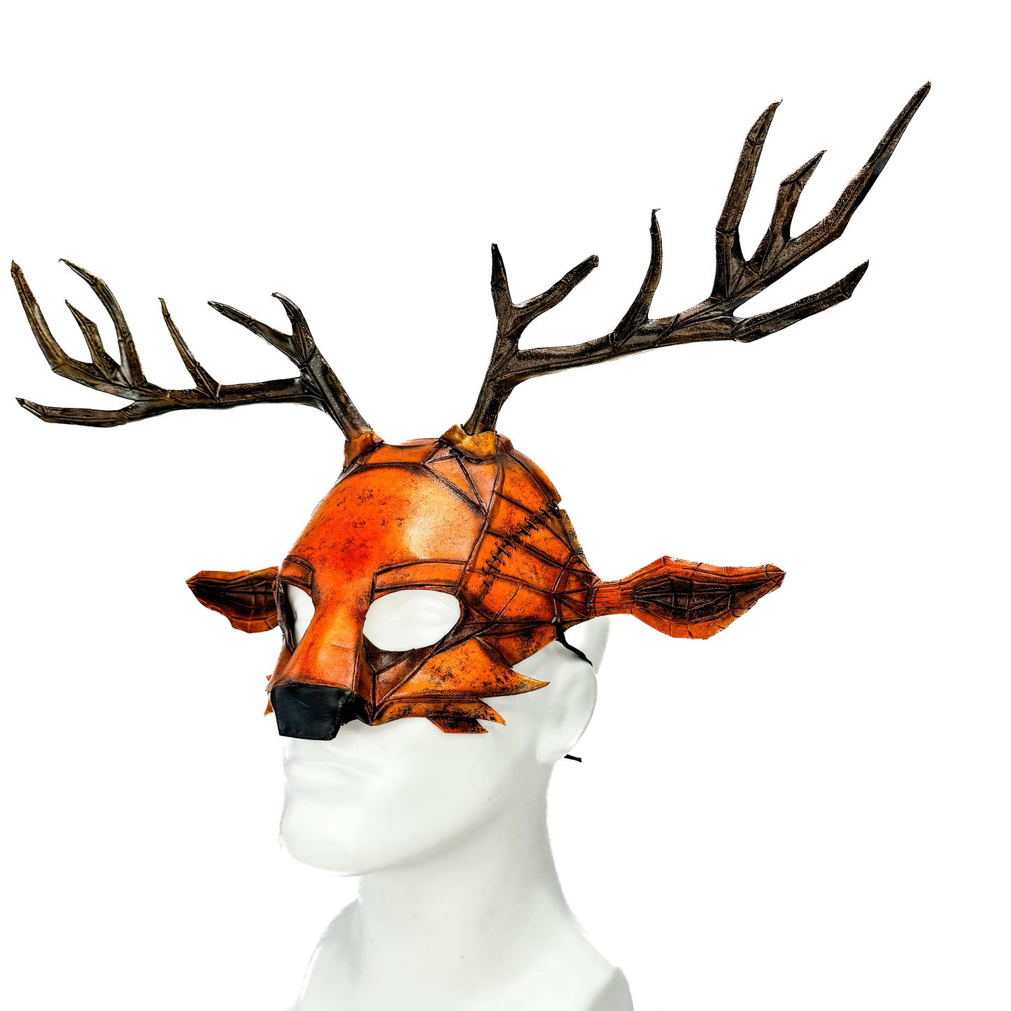 Geometric Deer Genuine Leather Mask In Sienna