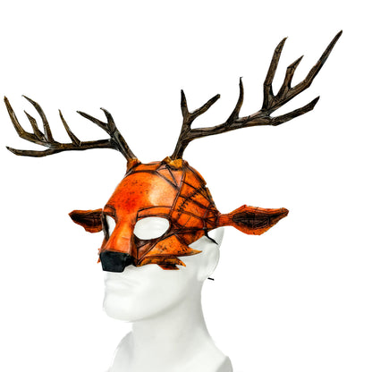 Geometric Deer Genuine Leather Mask In Sienna