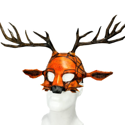 Geometric Deer Genuine Leather Mask In Sienna