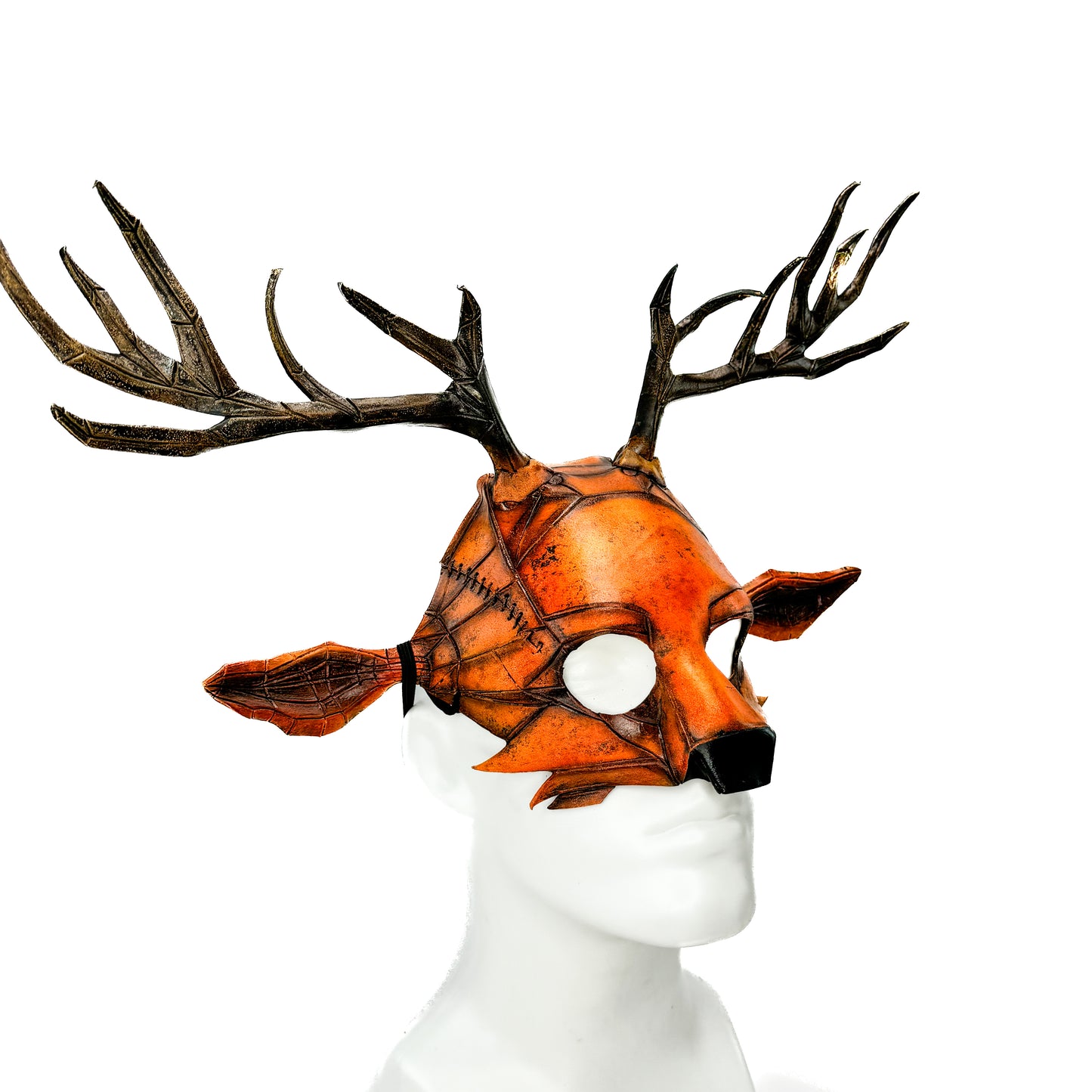 Geometric Deer Genuine Leather Mask In Sienna