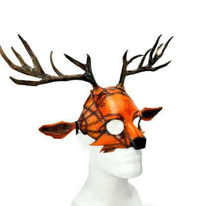 Geometric Deer Genuine Leather Mask In Sienna