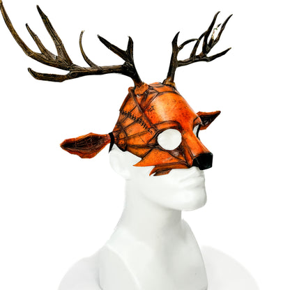 Geometric Deer Genuine Leather Mask In Sienna