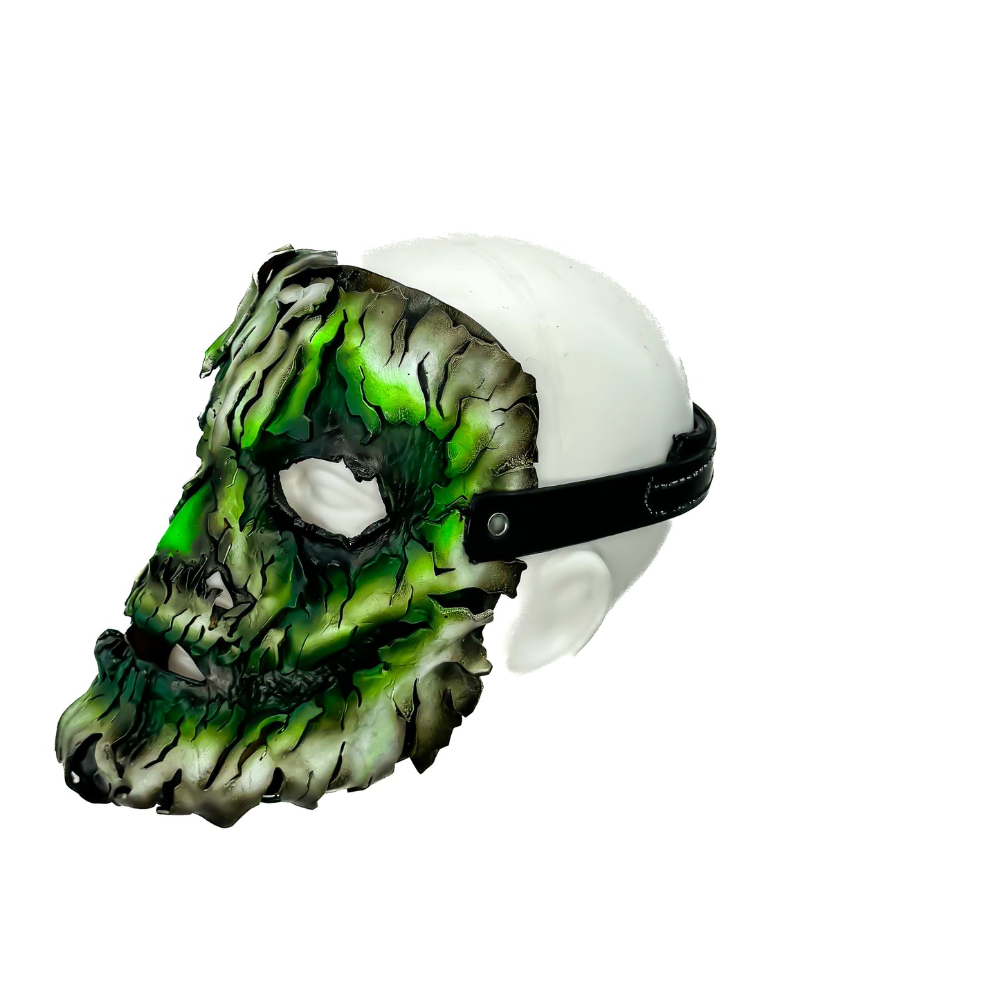 Genuine Leather Mask - Green Shattered Clown - Handmade Full Face Cover for Halloween, Performance or Cosplay Costume