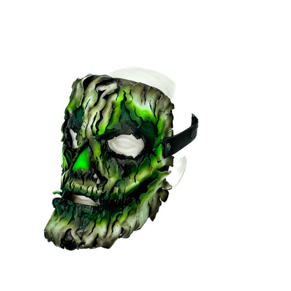 Genuine Leather Mask - Green Shattered Clown - Handmade Full Face Cover for Halloween, Performance or Cosplay Costume