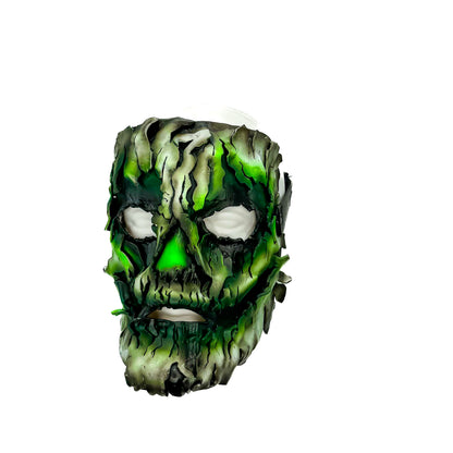 Genuine Leather Mask - Green Shattered Clown - Handmade Full Face Cover for Halloween, Performance or Cosplay Costume