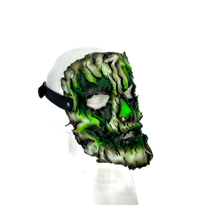 Genuine Leather Mask - Green Shattered Clown - Handmade Full Face Cover for Halloween, Performance or Cosplay Costume