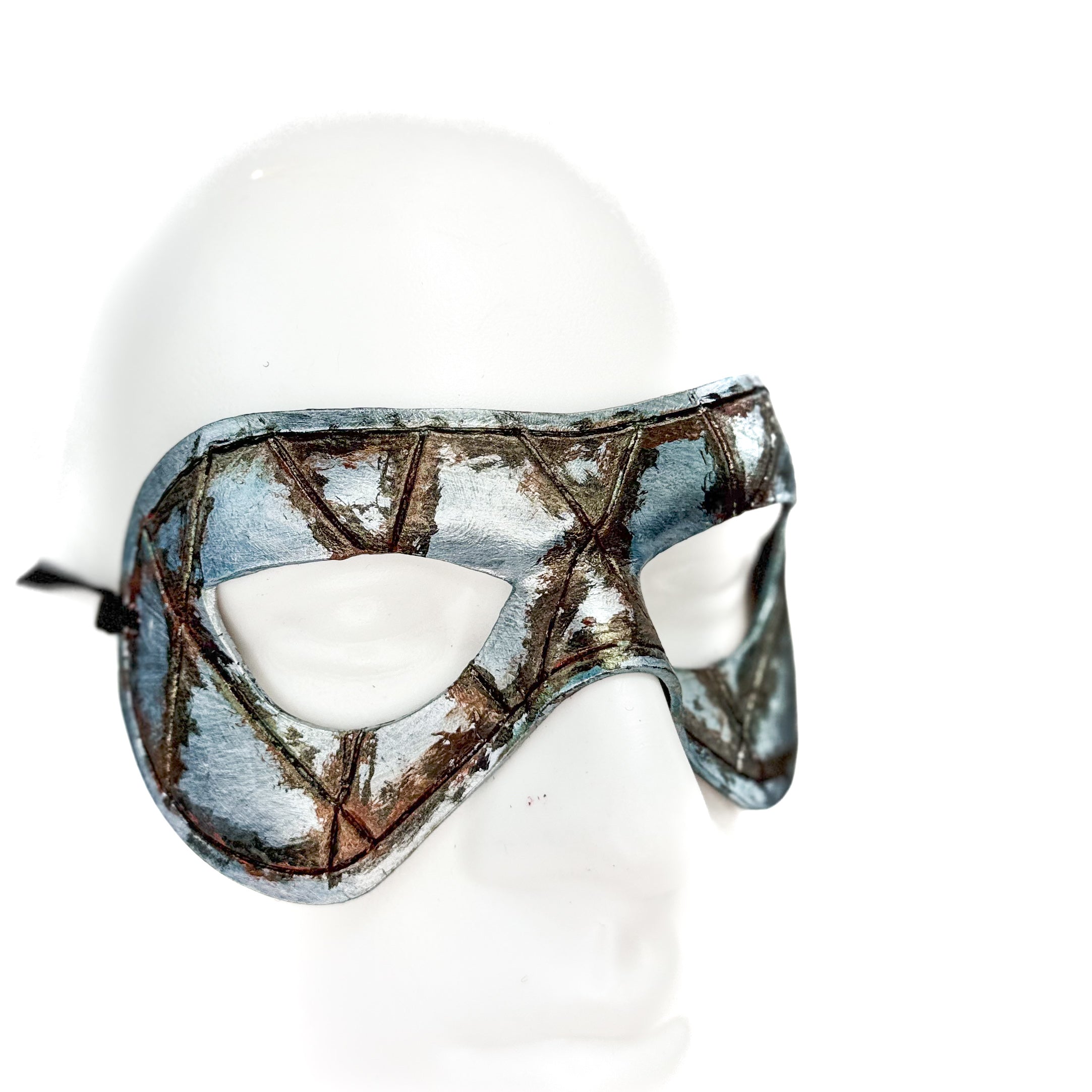 Dual Layer Handmade Genuine Leather Mask in Silver Rust with Swarovski ...