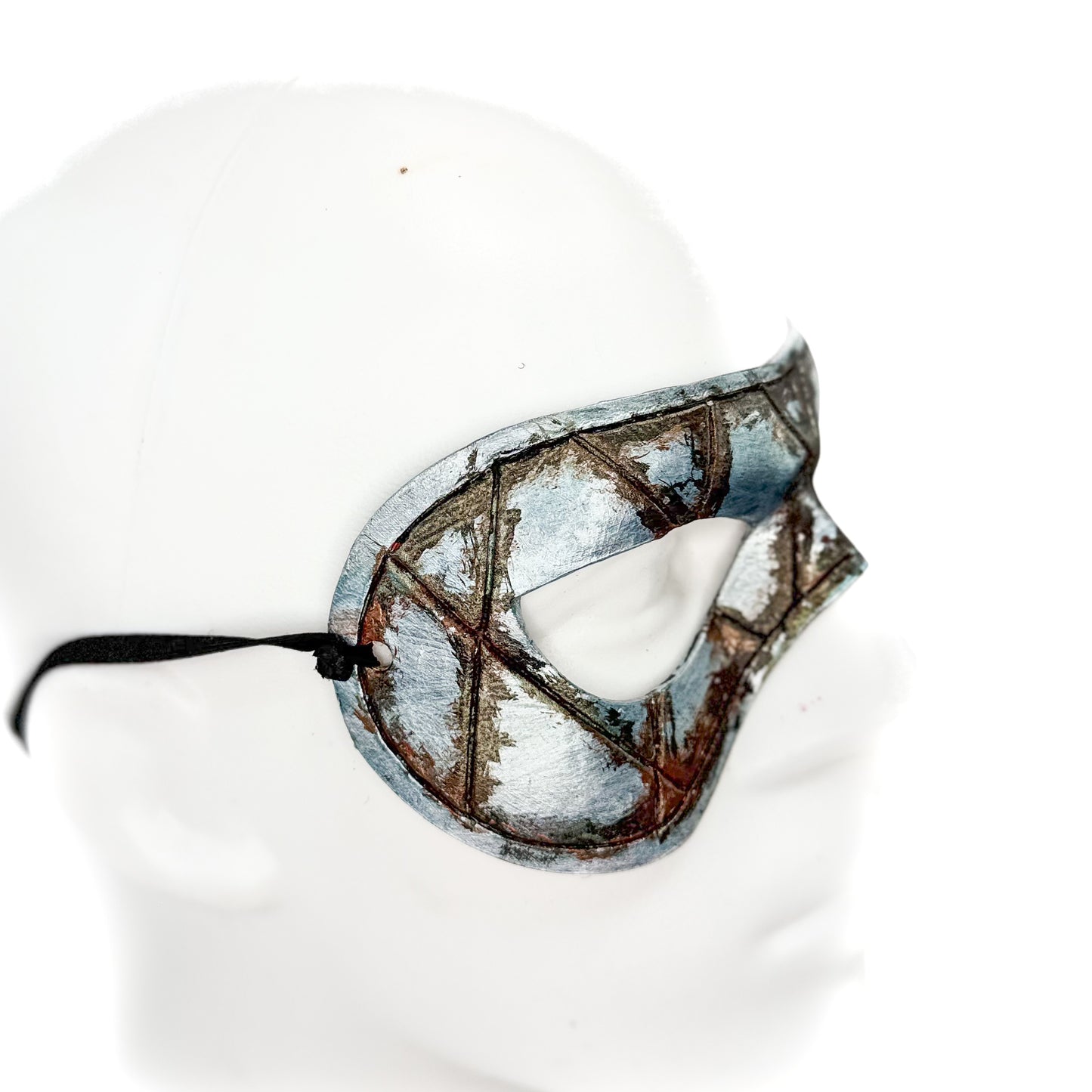 Dual Layer Handmade Genuine Leather Mask in Silver Rust with Swarovski Crystals (Copy)