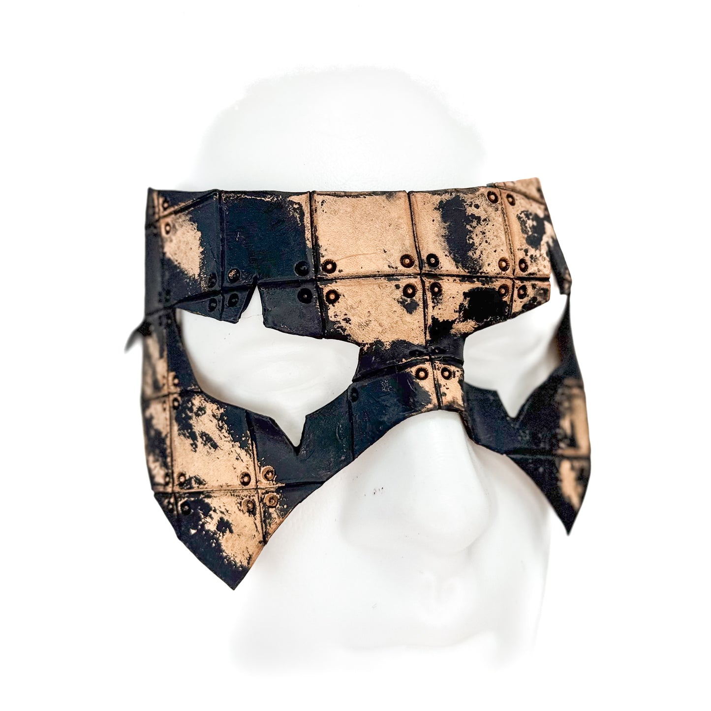 Ink Blot Handmade Genuine Leather Mask in Washed Black Paint and Nude