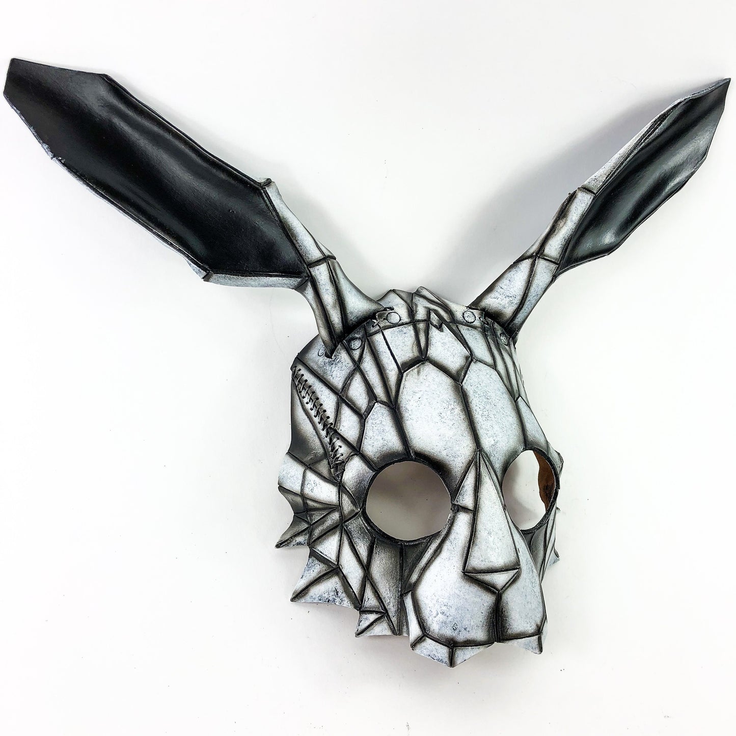 Geometric Bunny Leather Mask in Black and White